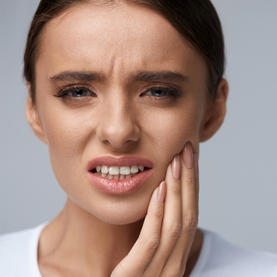 Teeth Problem. Woman Feeling Tooth Pain. Closeup Of Beautiful Sad Girl Suffering From Strong Tooth Pain. Attractive Female Feeling Painful Toothache. Dental Health And Care Concept. High Resolution